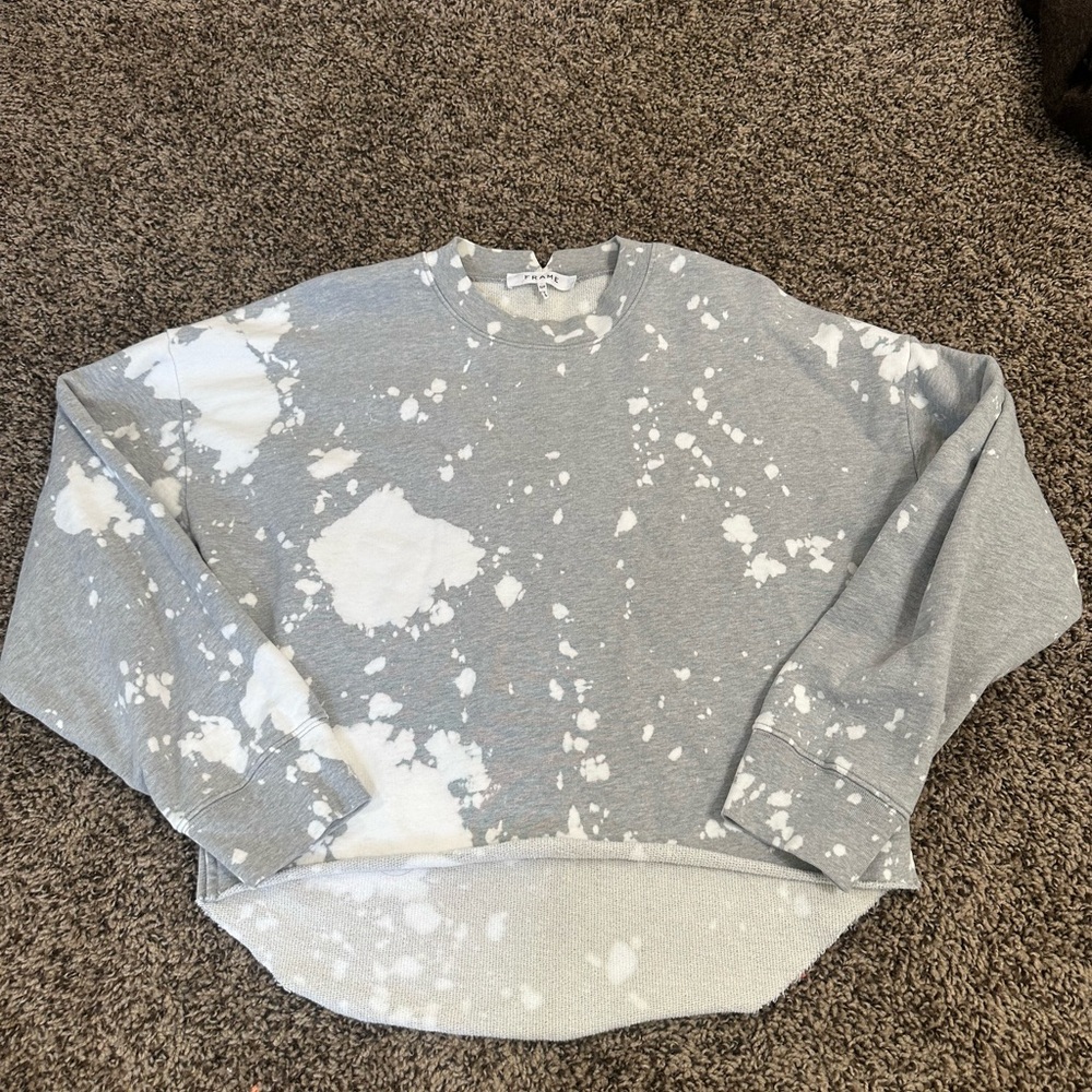 Frame Denim Gray and White Splatter Sweater